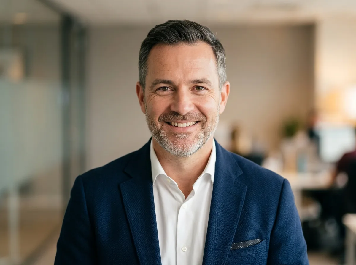 Avatar photo of Marcus T, male business traveler 40s, smiling headshot professional photo neutral background